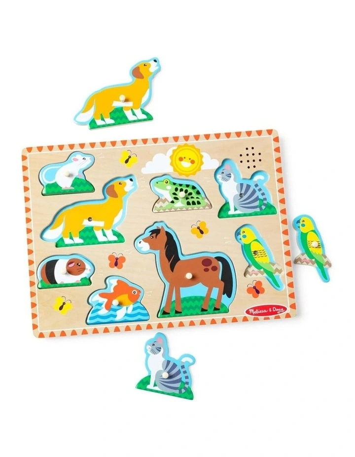 8pc Melissa & Doug Pets Animals Wooden Sound Puzzle Kids Toy Jigsaw 2y image 1