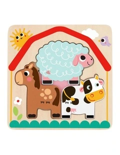Tooky Toy Multi-Layered Farm Animal Wooden Kids Puzzle 12m 