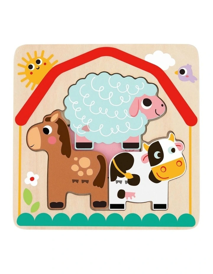 Tooky Toy Multi-Layered Farm Animal Wooden Kids Puzzle 12m  image 1
