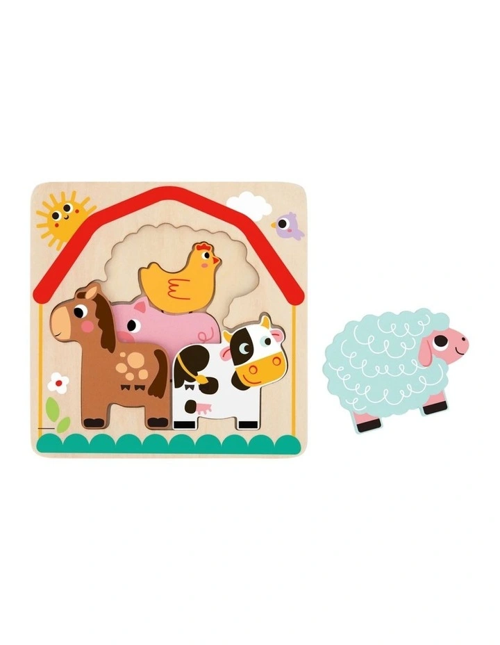Tooky Toy Multi-Layered Farm Animal Wooden Kids Puzzle 12m  image 2