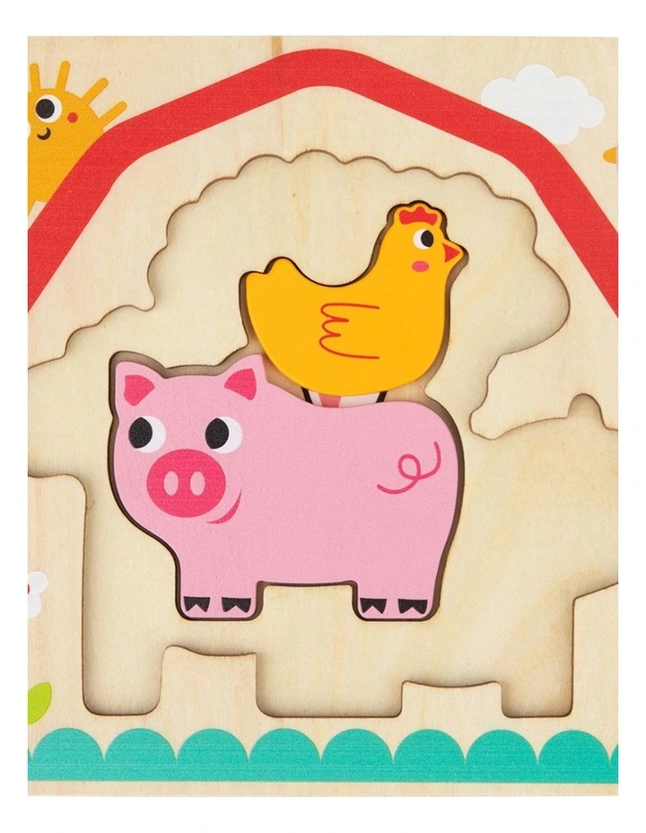 Tooky Toy Multi-Layered Farm Animal Wooden Kids Puzzle 12m  image 3