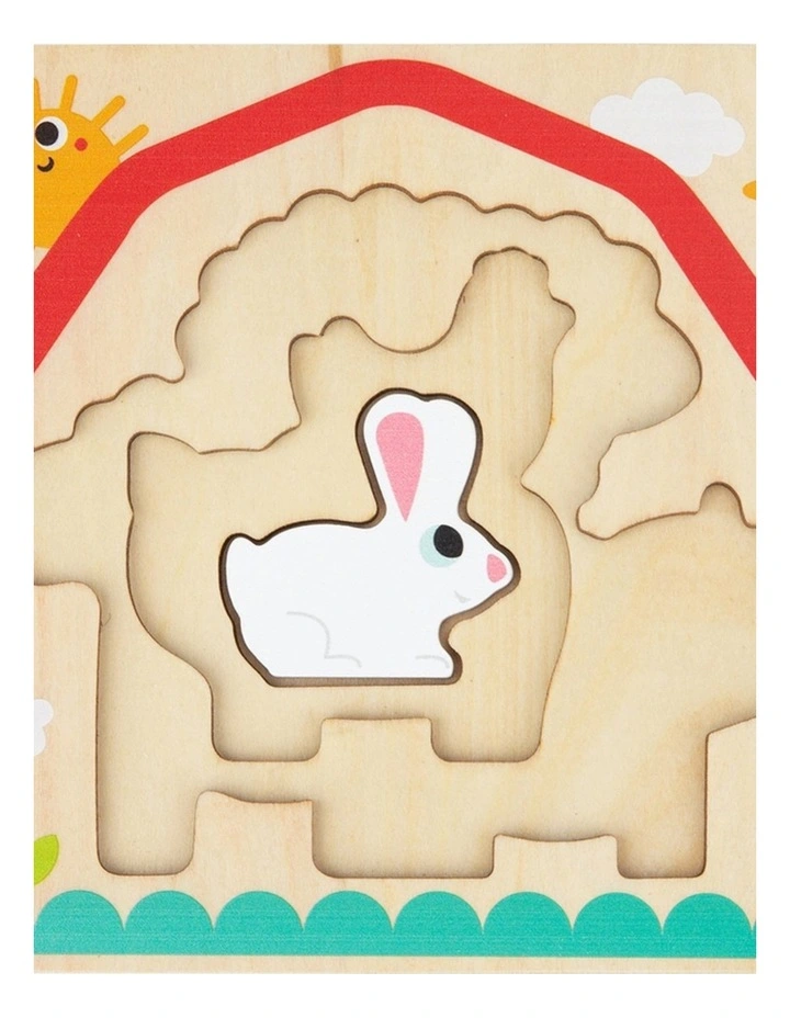 Tooky Toy Multi-Layered Farm Animal Wooden Kids Puzzle 12m  image 4