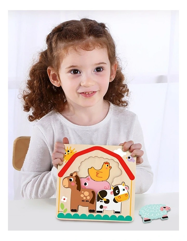 Tooky Toy Multi-Layered Farm Animal Wooden Kids Puzzle 12m  image 6