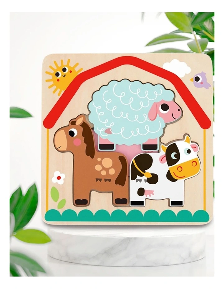 Tooky Toy Multi-Layered Farm Animal Wooden Kids Puzzle 12m  image 7