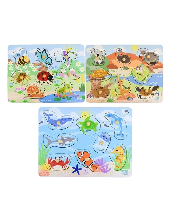Koala Dream Wooden 2 In 1 Insects Peg Puzzle Kids Toy Plywood MDF 18m  image 1