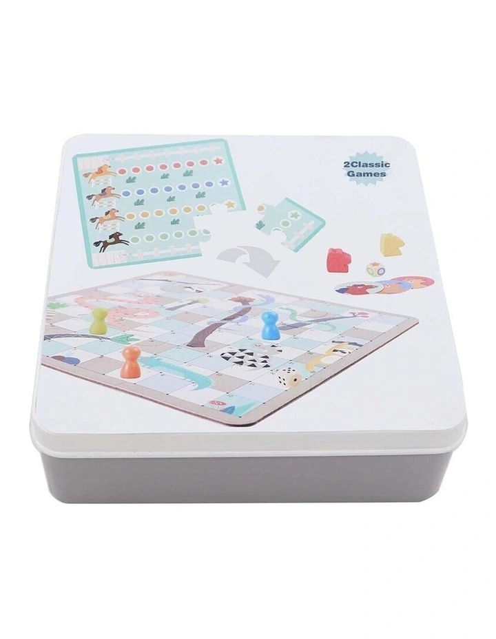 Kaper Kidz 2 In 1 Game In Tin Box Snake Ladder Horse Racing 3y  Beech Wood Paper image 2