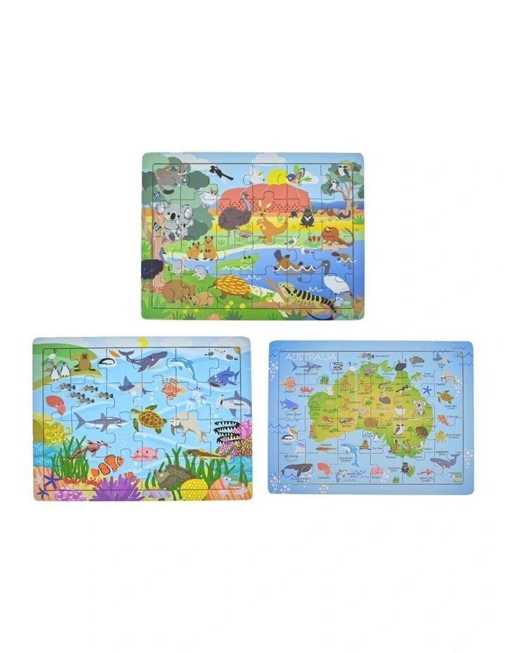 Koala Dream Kids Jigsaw Puzzle Set Aussie Sea Animals and Map 24pc image 1