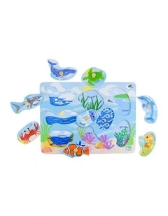 Koala Dream Wooden 2 In 1 Sea Animal And Habitats Peg Puzzle Kids 18m 