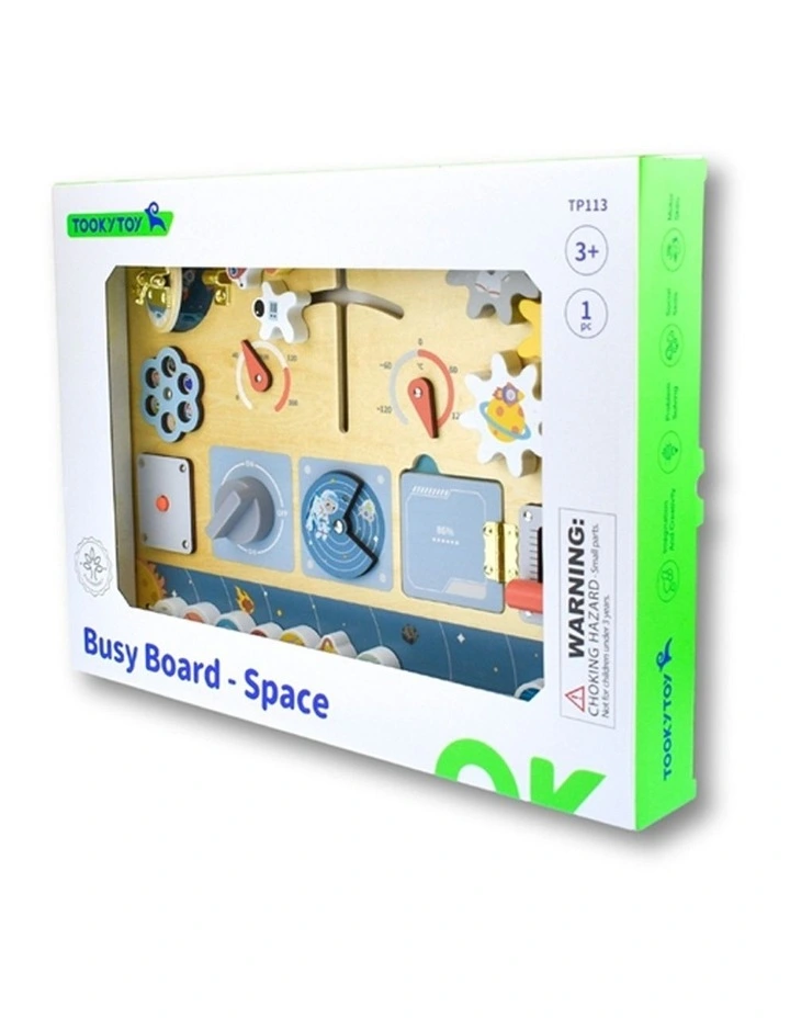 Tooky Toy Space Busy Board Wooden Educational Activity Toy Kids 3y image 3