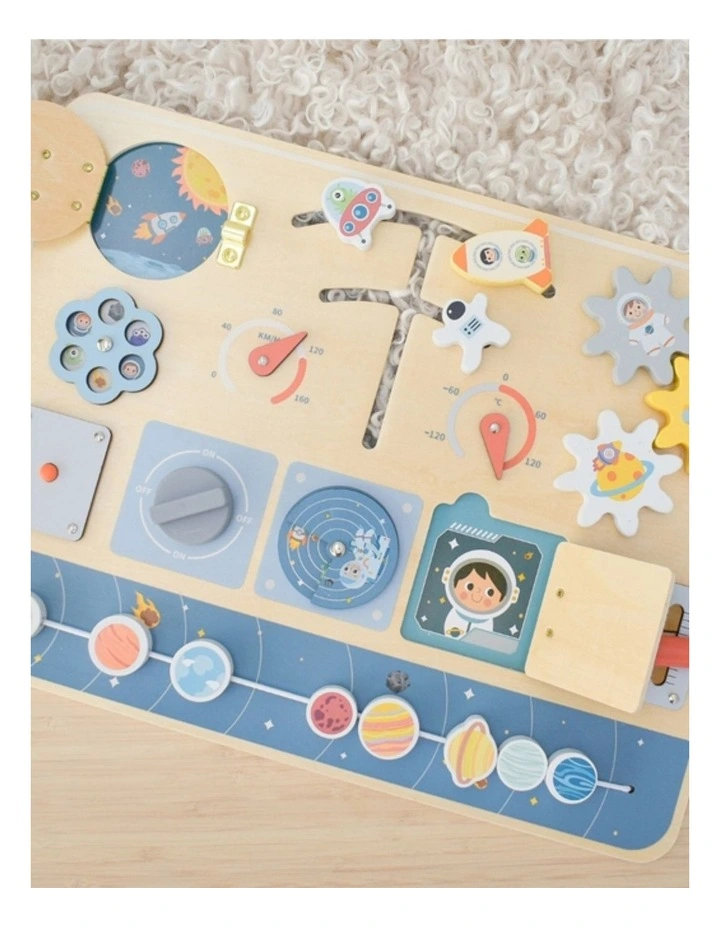 Tooky Toy Space Busy Board Wooden Educational Activity Toy Kids 3y image 5