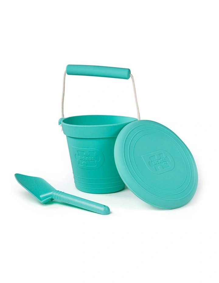 Bigjigs Toys 14cm Activity Bucket Kids Toy Eggshell Green Silicone 18m  image 2