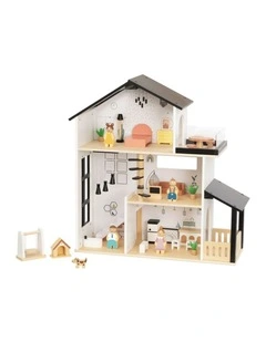 Tooky Toy Wooden Doll House Playset With Family Figures And Pet Accessories