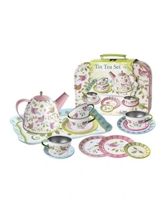 Kaper Kidz Bird Tin Tea Set Suitcase Kids Pretend Play 3 Years Plus