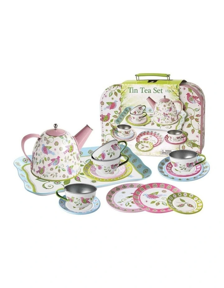Kaper Kidz Bird Tin Tea Set Suitcase Kids Pretend Play 3 Years Plus image 1
