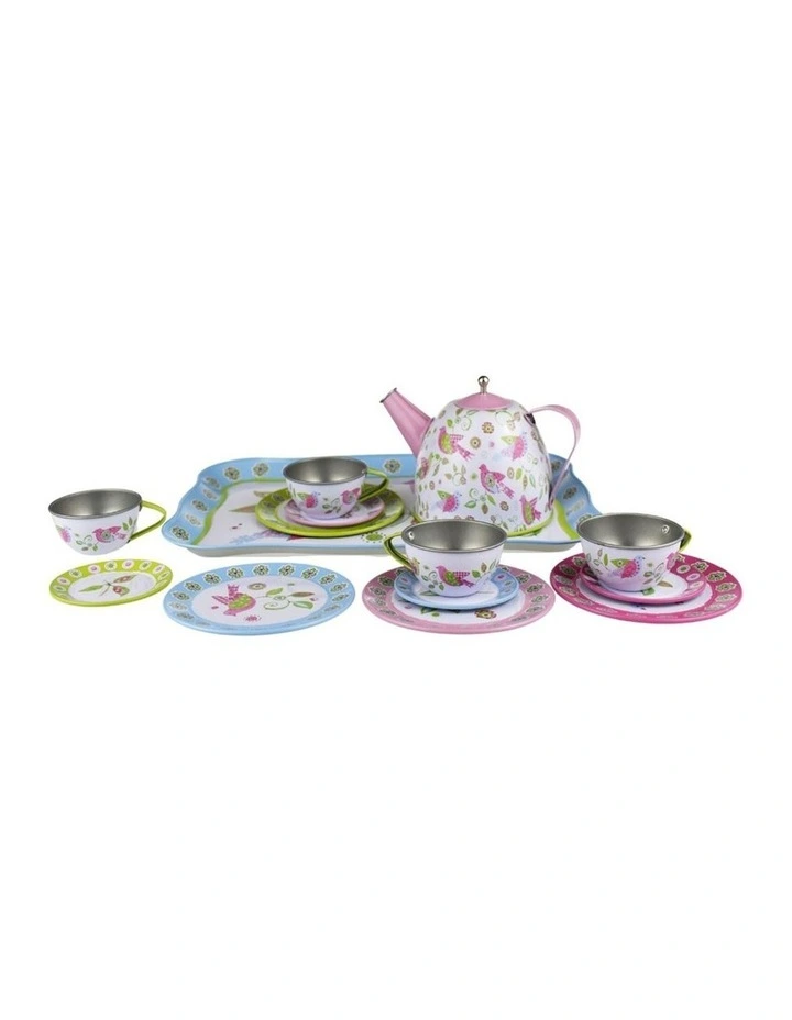 Kaper Kidz Bird Tin Tea Set Suitcase Kids Pretend Play 3 Years Plus image 2
