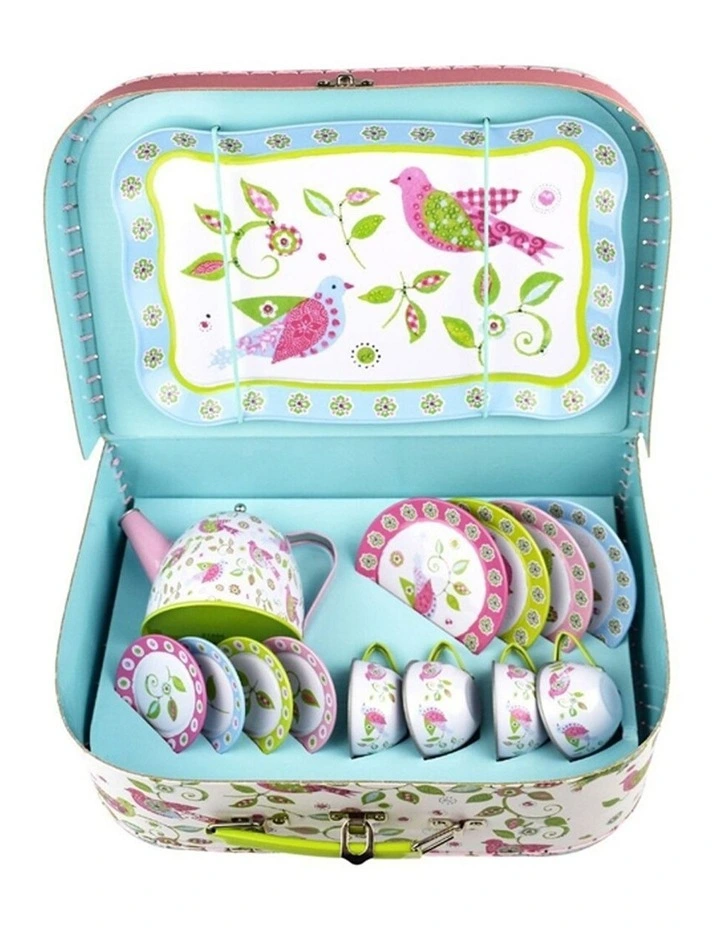 Kaper Kidz Bird Tin Tea Set Suitcase Kids Pretend Play 3 Years Plus image 3