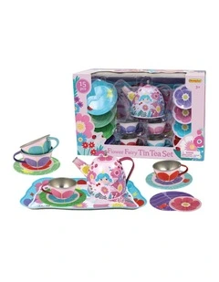 Kaper Kidz Flower Fairy Tin Tea Set 15pcs Kids Pretend Play 3 Years Plus