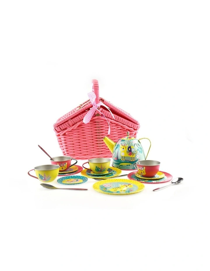 Kaper Kidz Tiger Tin Tea Set 18pc Picnic Basket Kids Pretend Play 3 Years image 2