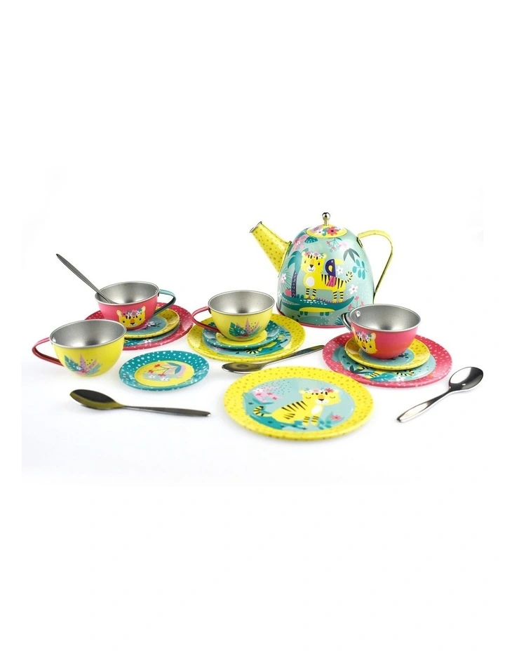 Kaper Kidz Tiger Tin Tea Set 18pc Picnic Basket Kids Pretend Play 3 Years image 4