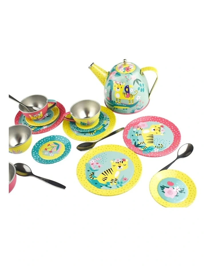Kaper Kidz Tiger Tin Tea Set 18pc Picnic Basket Kids Pretend Play 3 Years image 5