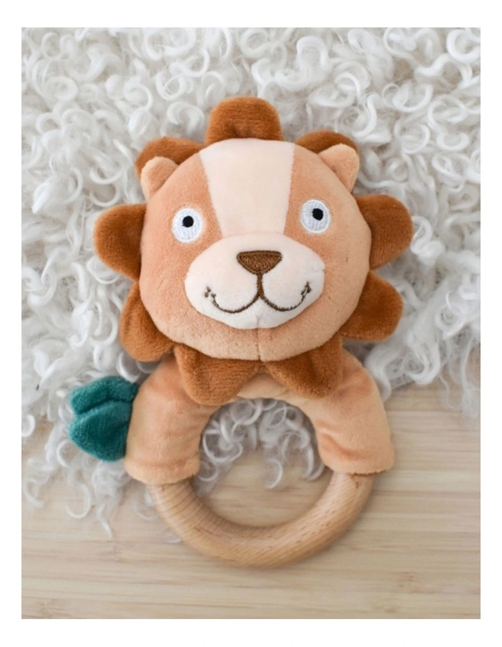 Koala Dream Snuggle Buddy Hugsworth Lion Wooden Ring Rattle Brown 0M image 2