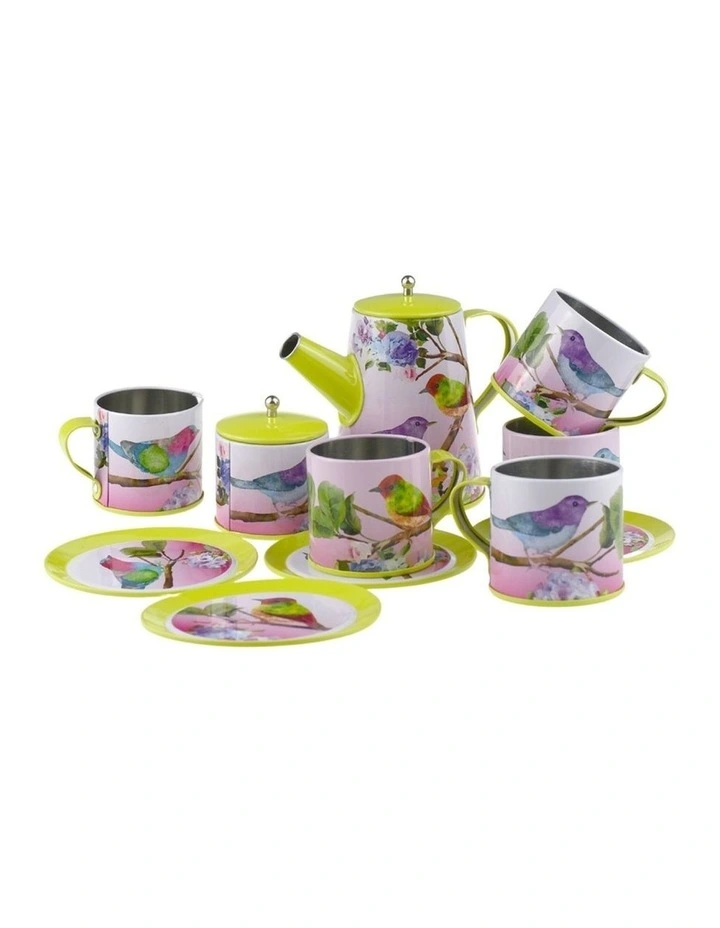 13pc Kaper Kidz Bird Design Kids Tin Tea Mug Set Pretend Play 3y  image 2