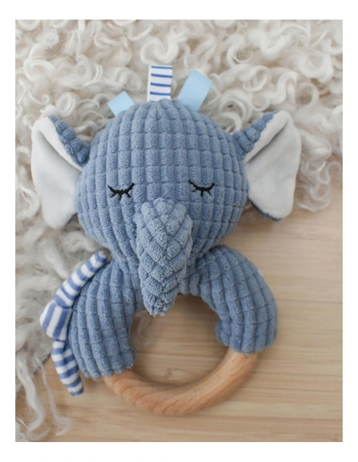 Koala Dream Snuggle Buddy Trunks Elephant Wooden Ring Rattle Blue 0M image 2