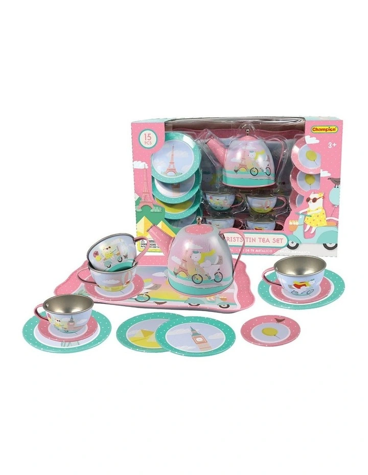 Kaper Kidz 15pc Animal Tourists Tin Tea Set Kids 3y image 1