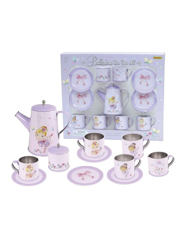 13pc Kaper Kidz Ballerina Kids Tin Tea Mug Set Pretend Play 3y image 1