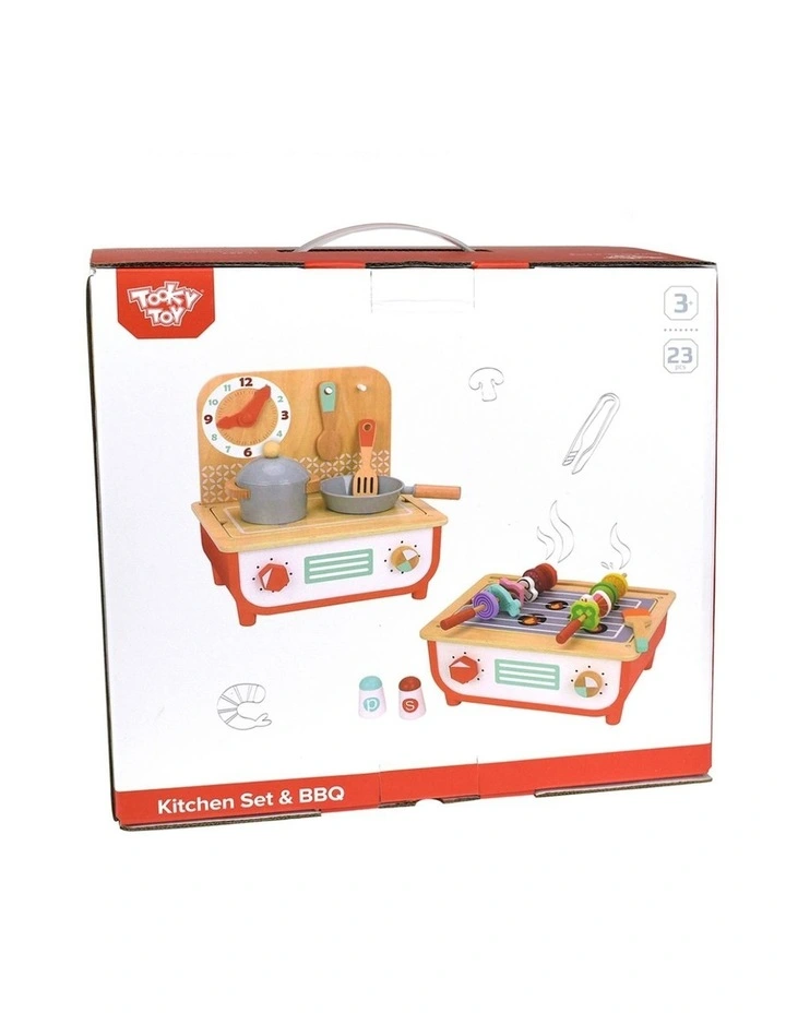23pc Tooky Toy Kitchen Set & BBQ Imaginative Play Kids 3y Plywood Wood image 3