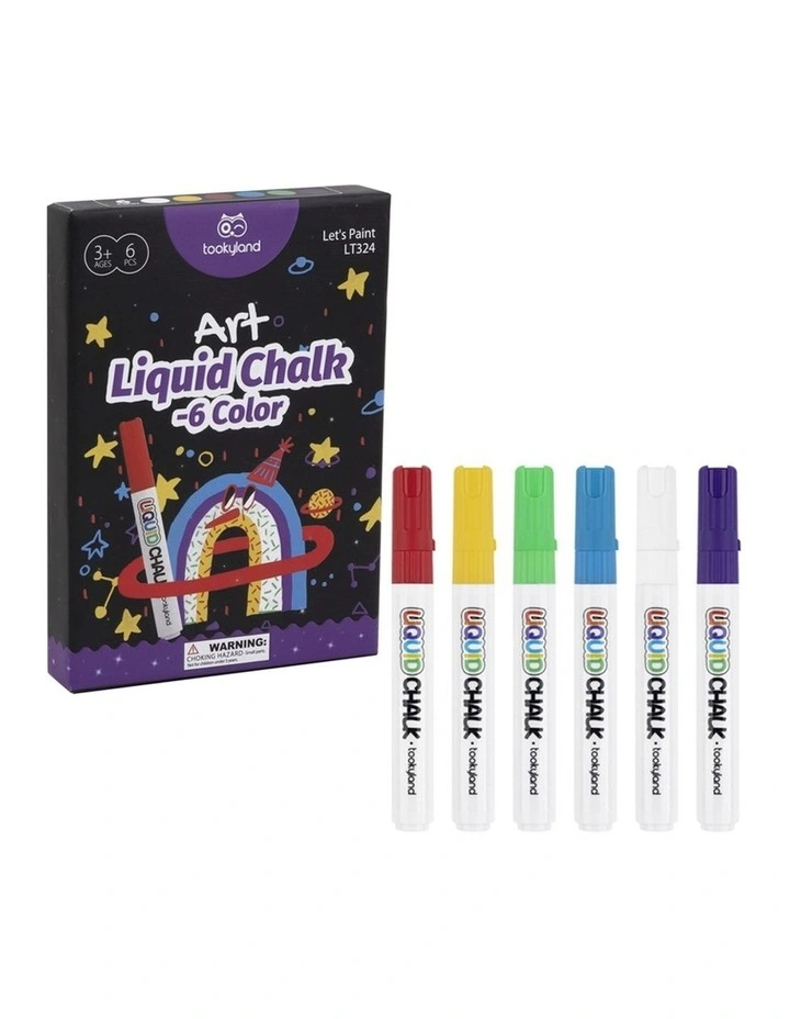 6pc Tookyland Liquid Chalk Colouring Markers Art Pack 6 Colours Kids 3 image 1
