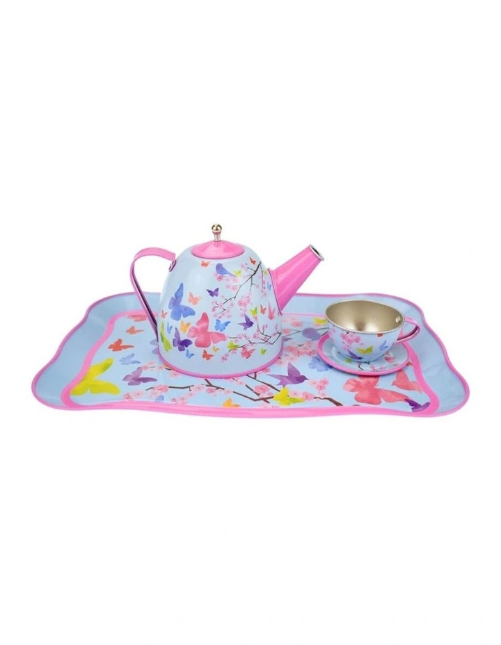 15pc Kaper Kidz Pink Blossom Butterfly Tin Tea Pretend Play Set 3y image 3
