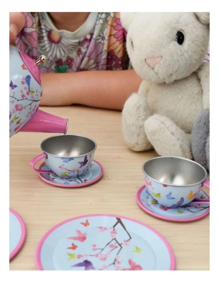 15pc Kaper Kidz Pink Blossom Butterfly Tin Tea Pretend Play Set 3y image 4