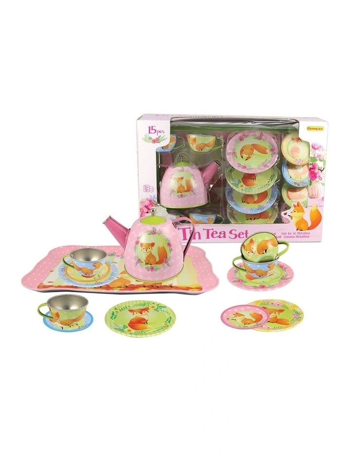 15pc Kaper Kidz Woodland Fox Tin Tea Pretend Play Set Kids 3y image 1