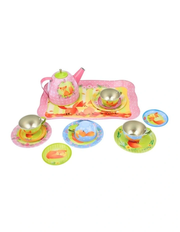 15pc Kaper Kidz Woodland Fox Tin Tea Pretend Play Set Kids 3y image 2