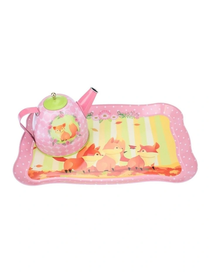 15pc Kaper Kidz Woodland Fox Tin Tea Pretend Play Set Kids 3y image 3