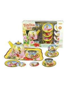 15pc Kaper Kidz Bee Tin Tea Set Kids Pretend Play Toy 3 Years Plus