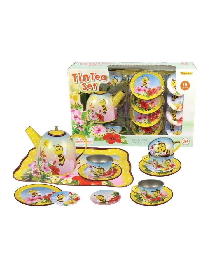 15pc Kaper Kidz Bee Tin Tea Set Kids Pretend Play Toy 3 Years Plus image 1