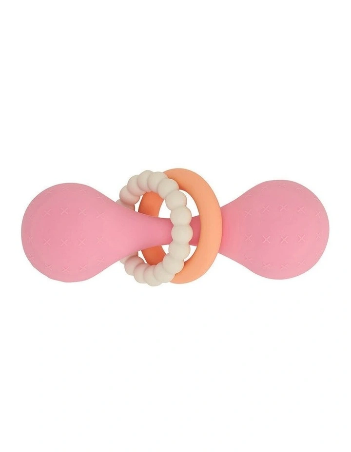 2pc Annabel Trends Silicone Dumbbell Rattle Baby Sensory Teething Toy Pink image 2