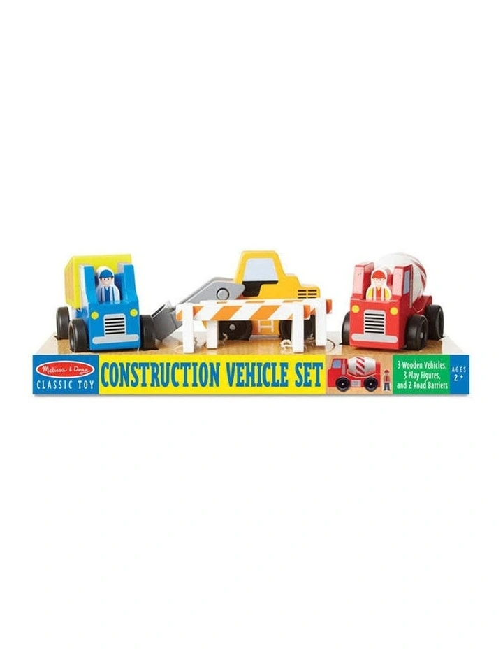 Melissa & Doug Construction Vehicle Set Wooden Toy With Figures Kids 2y image 1