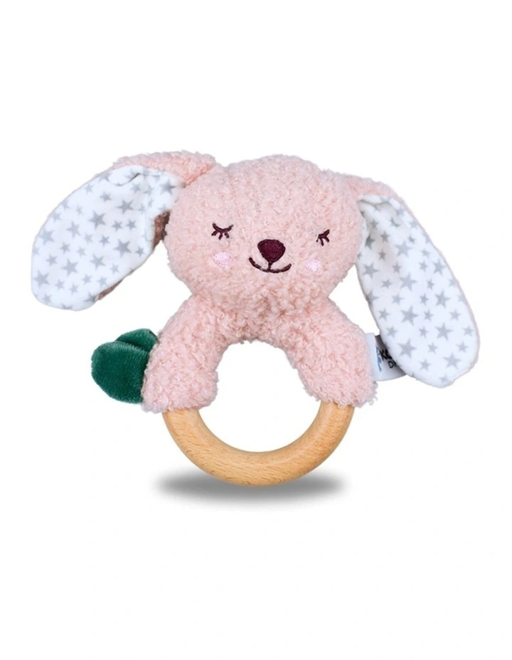 Koala Dream Snuggle Buddy Berry Bunny Wooden Ring Rattle Pink Baby Toy 0M image 1
