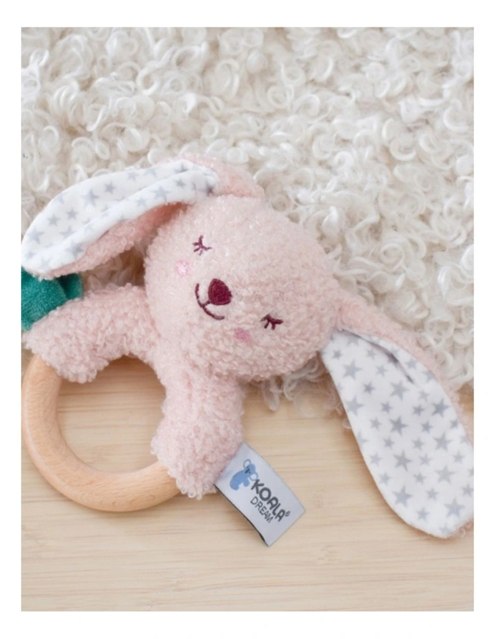 Koala Dream Snuggle Buddy Berry Bunny Wooden Ring Rattle Pink Baby Toy 0M image 3