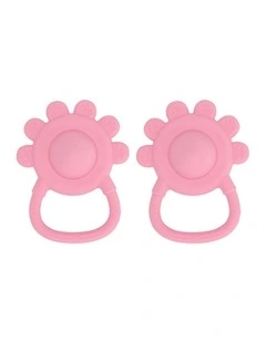 2pc Annabel Trends Silicone Hand Rattle Teether Baby Toy Set Pink