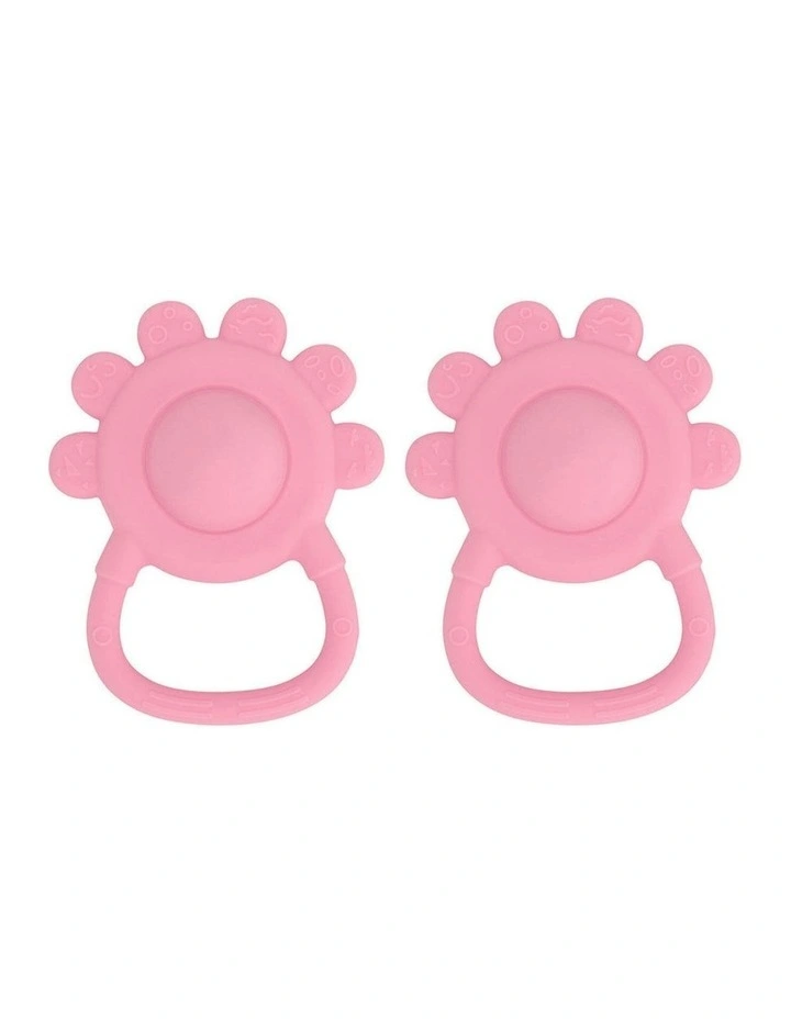 2pc Annabel Trends Silicone Hand Rattle Teether Baby Toy Set Pink image 1