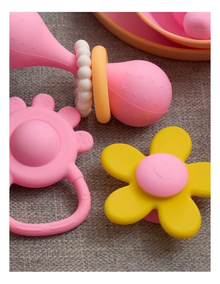 2pc Annabel Trends Silicone Hand Rattle Teether Baby Toy Set Pink image 5