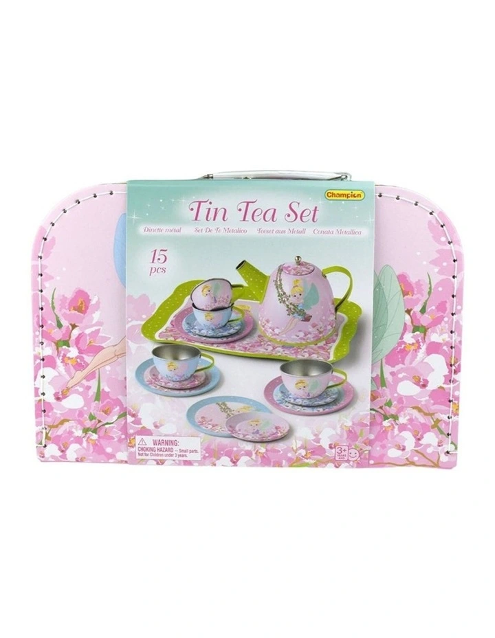Kaper Kidz 15pc Fairy Tin Tea Set Kids Pretend Play Suitcase 3 Years Plus image 2