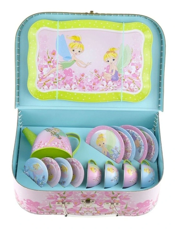 Kaper Kidz 15pc Fairy Tin Tea Set Kids Pretend Play Suitcase 3 Years Plus image 3
