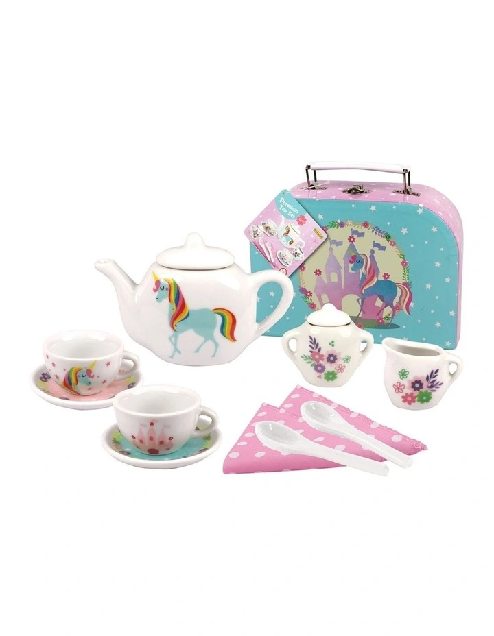Kaper Kidz Unicorn Porcelain Tea Set 13 Piece Childrens Pretend Play 3 Plus image 1