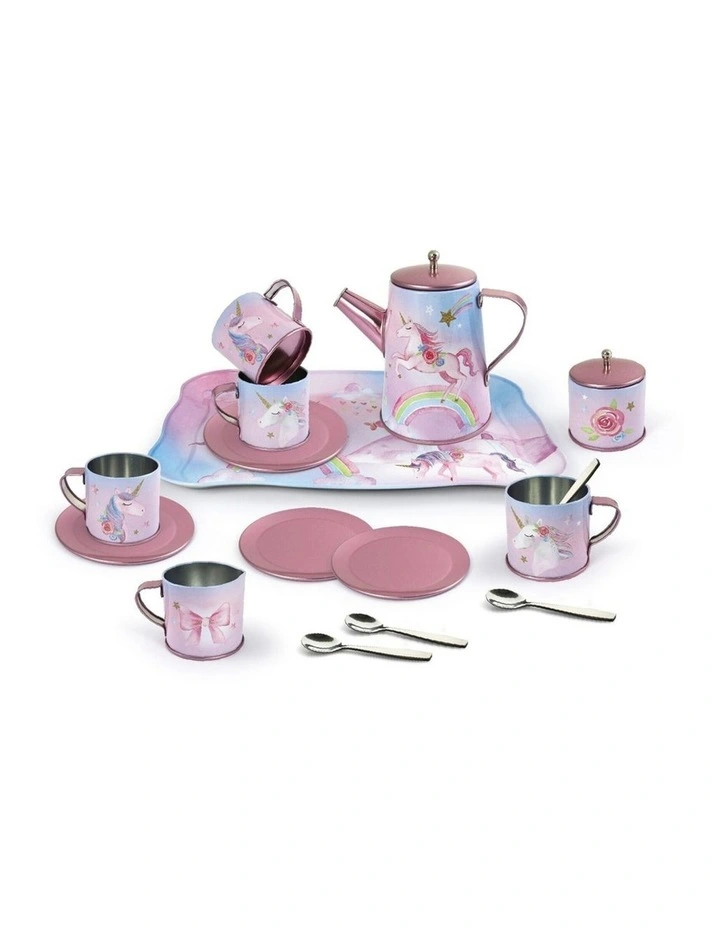 18PC Kaper Kidz Rainbow Unicorn Tin Tea Mug Set in Suitcase Kids 3y image 1