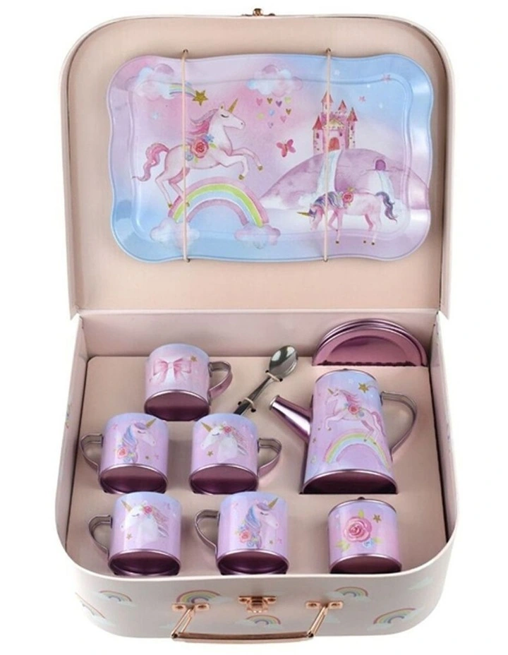 18PC Kaper Kidz Rainbow Unicorn Tin Tea Mug Set in Suitcase Kids 3y image 3